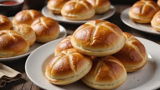 Close-up view of a plate of freshly baked pirozhki